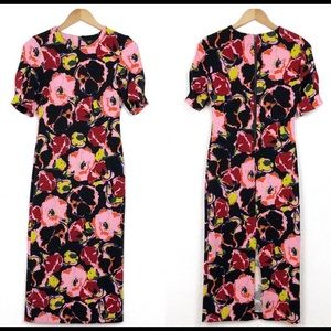 ZARA TRF Tall Sheath Sleeved Dress Black Pink XS